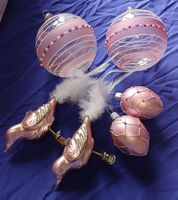 Weihnachtsschmuck Set 6 tlg rosa Glas Vögel Kugeln Eier