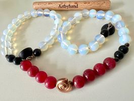 Schimmernde Designkette Opalit, Korund & Onyx – Unikat