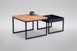 Couchtisch DUBLIN Wildeiche massiv 60 x 60 cm Metall schwarz