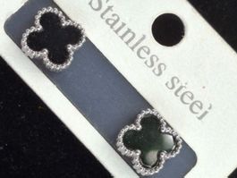 Ohrstecker Edelstahl Ohrringe Kleeblatt🍀Schwarz, 14 mm