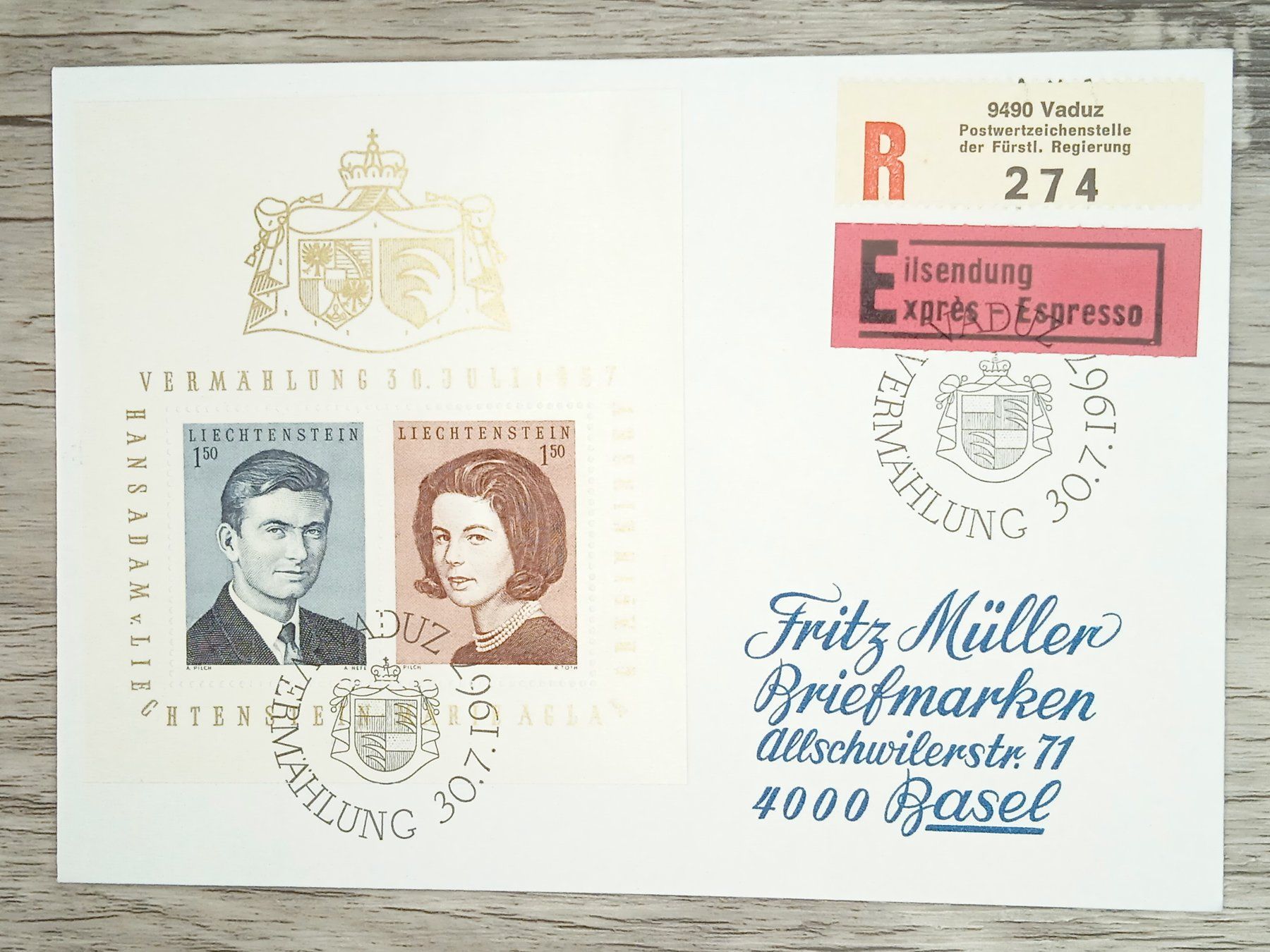 Tutti i francobolli: TR20 Enveloppe + Timbre Liechtenstein 1967 – Usato da Cousset venduto da Patrick_Collections