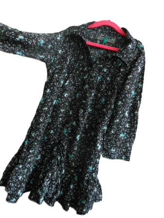 Gr. 122 / 128 leichtes BlusenKleid mit türkis Blümchen Visko