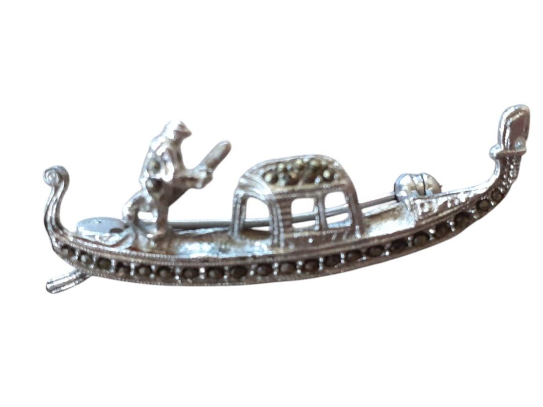 Spille & Fermagli: Brosche Silber Markasiten Jugendstil Gondel Venedig – Usato da Mörschwil venduto da antiksalon 1