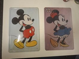Zwei Blechschilder, 20cm x 30cm, Mickey und Minnie Mouse