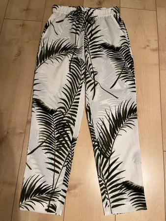 Pantalon H&M motif feuilles blanc vert taille 36 neuf