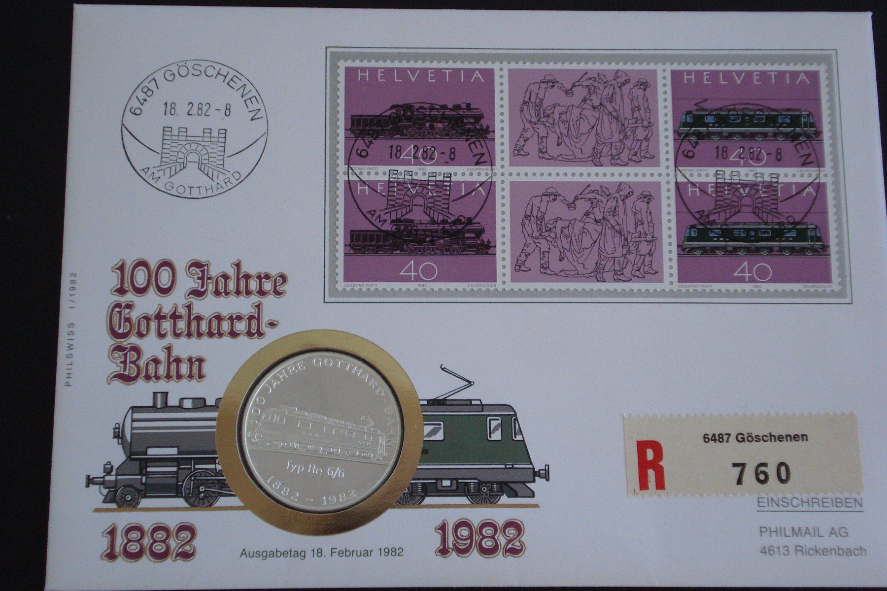 Medaglie: Silber Numis-Brief 100 Jahre Gotthardbahn – Nuovo (secondo la descrizione) da Bösingen venduto da mabo112