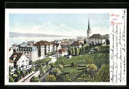 Horgen, Teilansicht mit Kirche und See