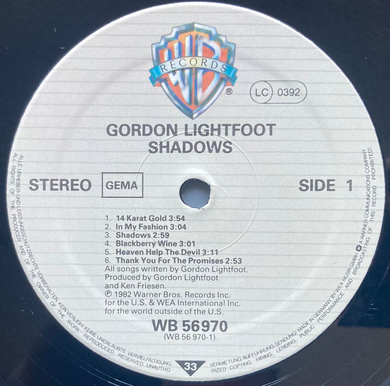 Vinyles: GORDON LIGHTFOOT - SHADOWS – D'occasion à Poliez-Pittet par Newtown-Records 3