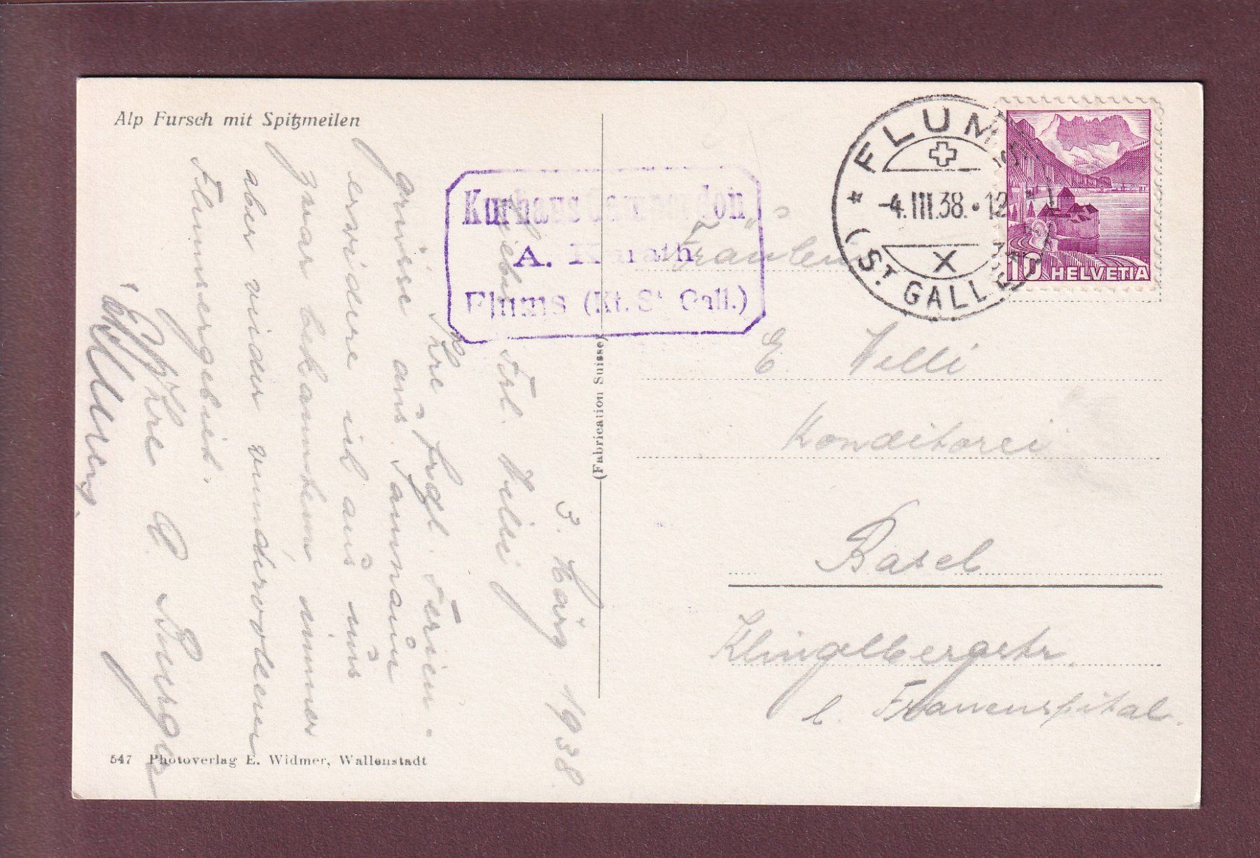 Ansichtskarten: ALP FURSCH - Spitzmeilen - 1938 – Gebraucht aus Pully von nicecards 1