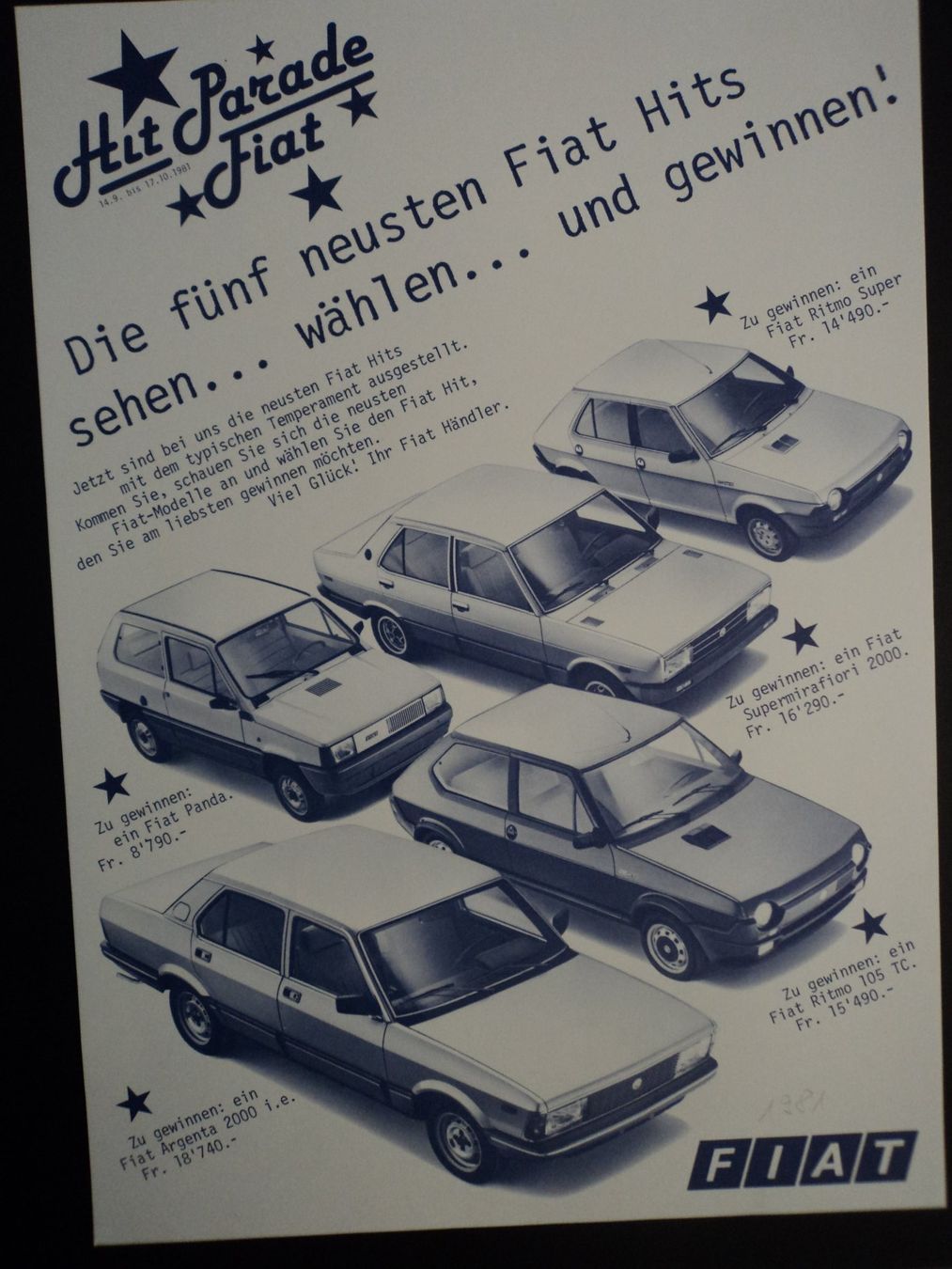Fiat Documenti: Prospekt Werbung Fiat Hit Parade – Usato da Schwarzenburg venduto da modelCARama