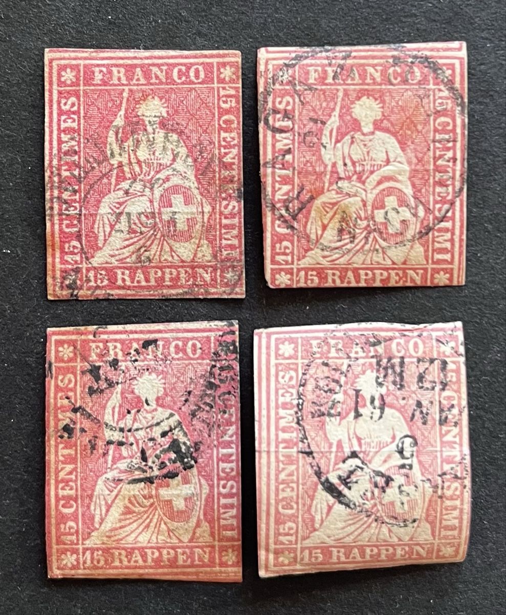 Tutti i francobolli: 4x Strubel 24G Cat. 300.- CHF – Usato da Sottens venduto da thigroux