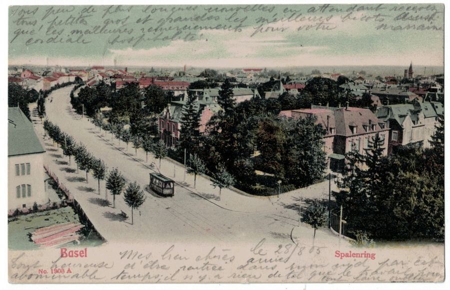 Cartoline postali: Basel, Spalenring, Tram, gelaufen 1905 – Usato da Frauenfeld venduto da POML