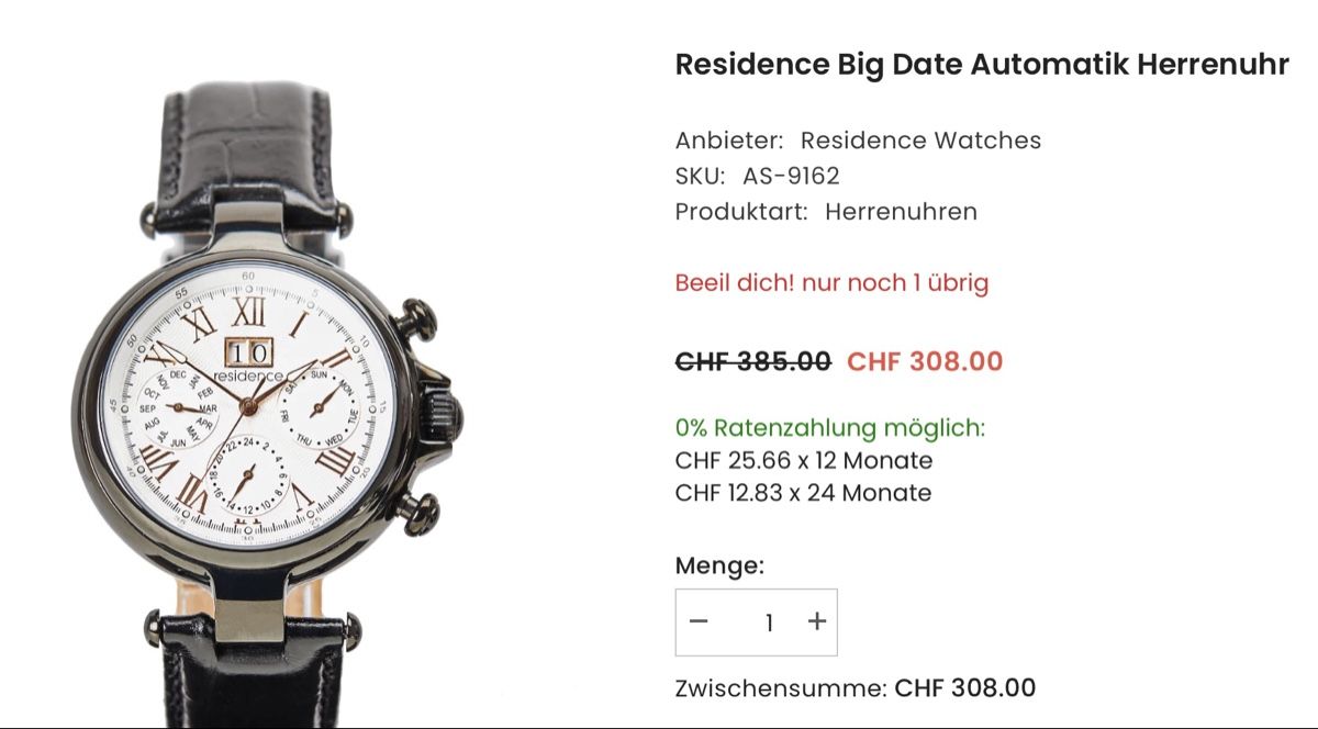 Orologi: Automatik Uhr Residence  – Usato da Oetwil am See venduto da ifnam 1