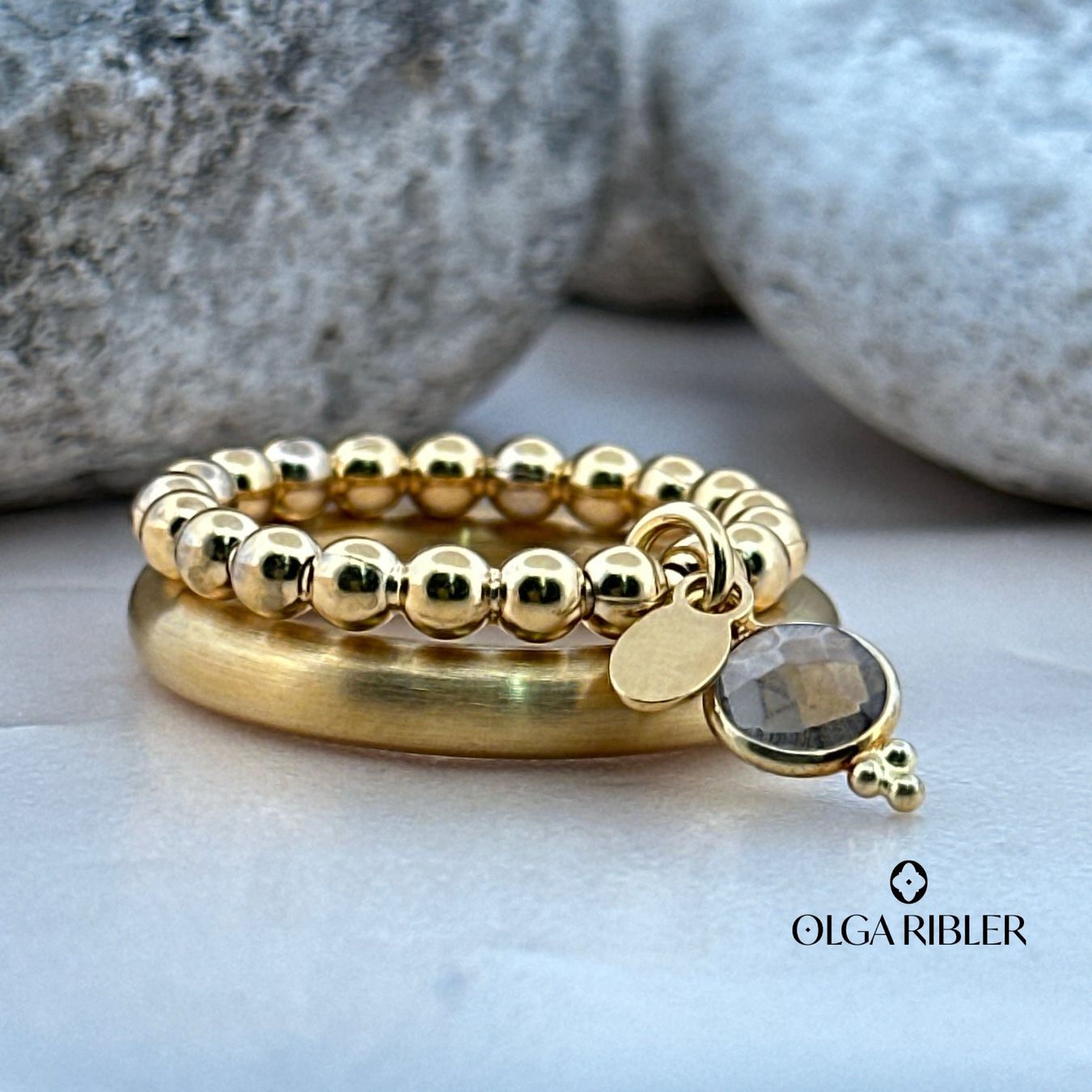 Olga Ribler Anelli: 2er Ring-Set mit Rauchquarz Charm, Grösse 60 – Nuovo (secondo la descrizione) da Luzern venduto da byolgaribleroutlet 4