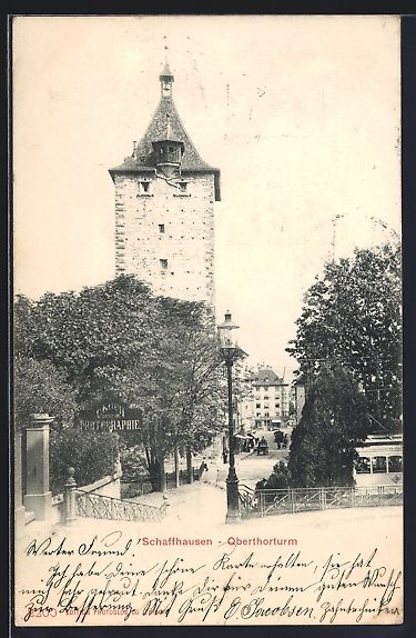 Cartoline postali: Schaffhausen, Oberthorturm und Strasse – Usato da Berlin venduto da bartko-reher