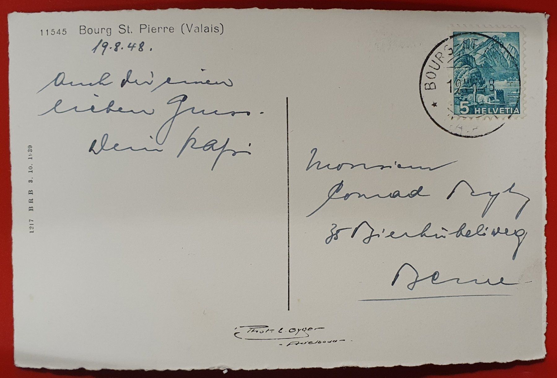 Cartoline postali: Bourg St. Pierre 1948 - belebt – Usato da Kreuzlingen venduto da Rschweiz1 1