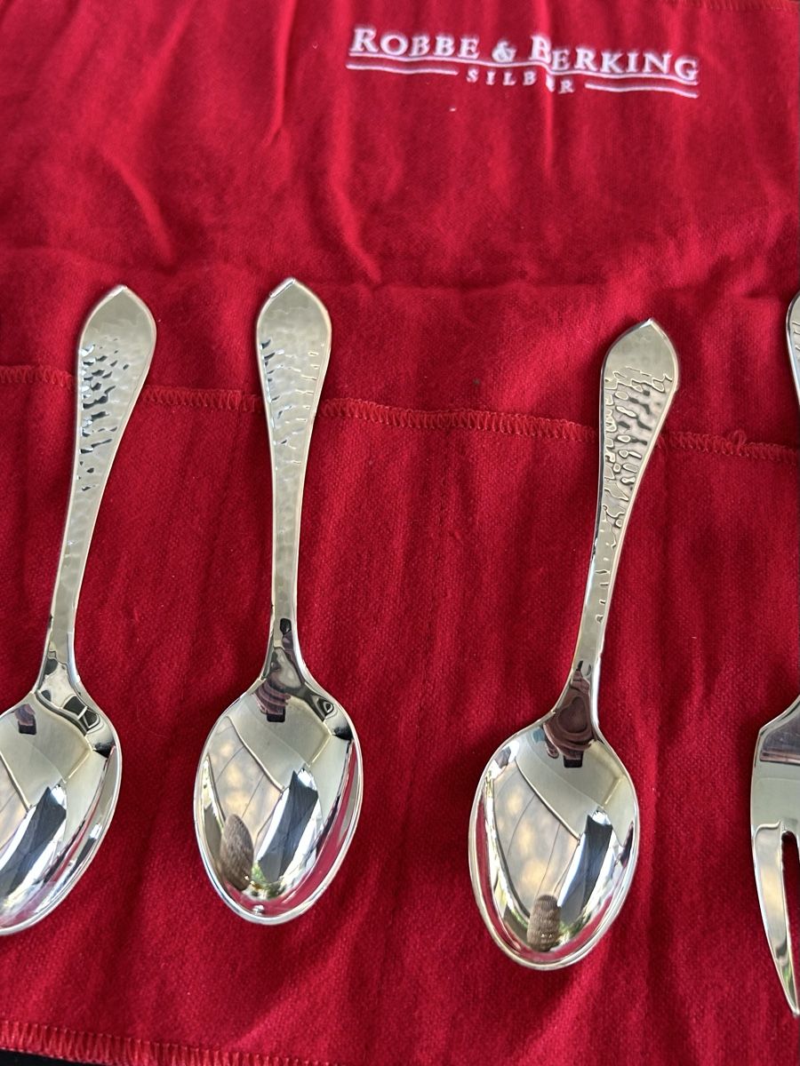 Robbe & Berking Bestecksets: Robbe & Berking Martelé 6 Kaffeelöffel & 6 Dessertgabeln – Gebraucht aus Winterthur von RedRum68 1