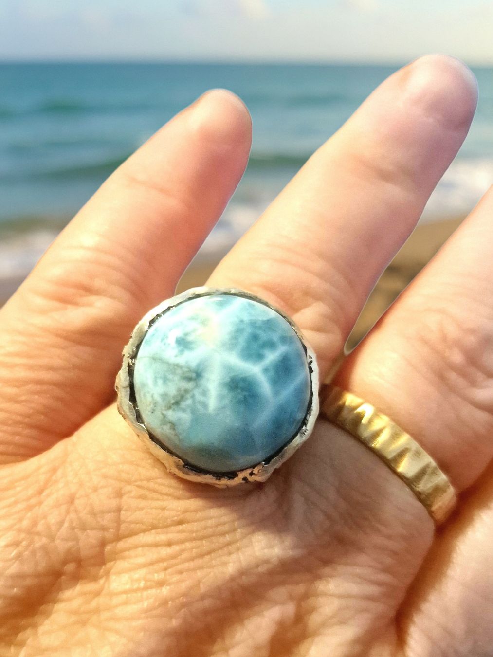 Ringe: Statement-Ring Silber & Larimar, Grösse 56 – Neu und originalverpackt aus Aarau von Schmuckhoehle_MD 8