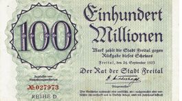 Freital 100 Mil.Mark Reihe D KN 6stellig 24.09.1923 VZ+-VZ++