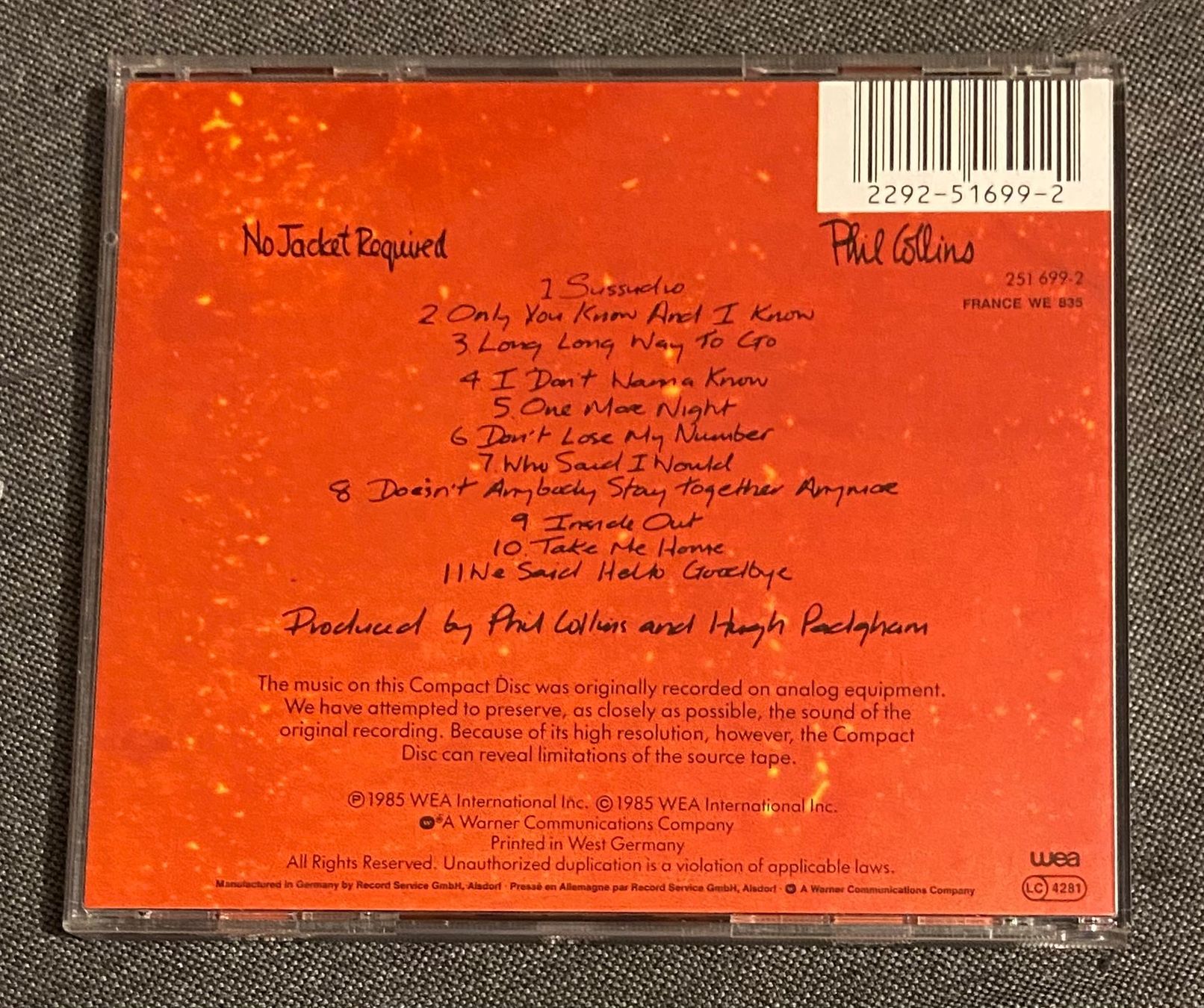 CDs: PHIL COLLINS CD NO JACKET REQUIRED (1985) – D'occasion à Luzern par Lycka 1