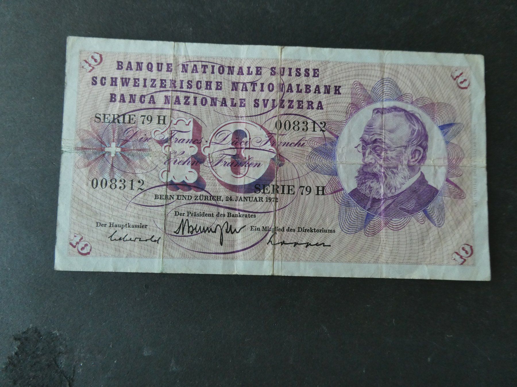 Billets de banque: Schweiz 1972, 10 Franken – D'occasion à Hinterforst par Rohusri