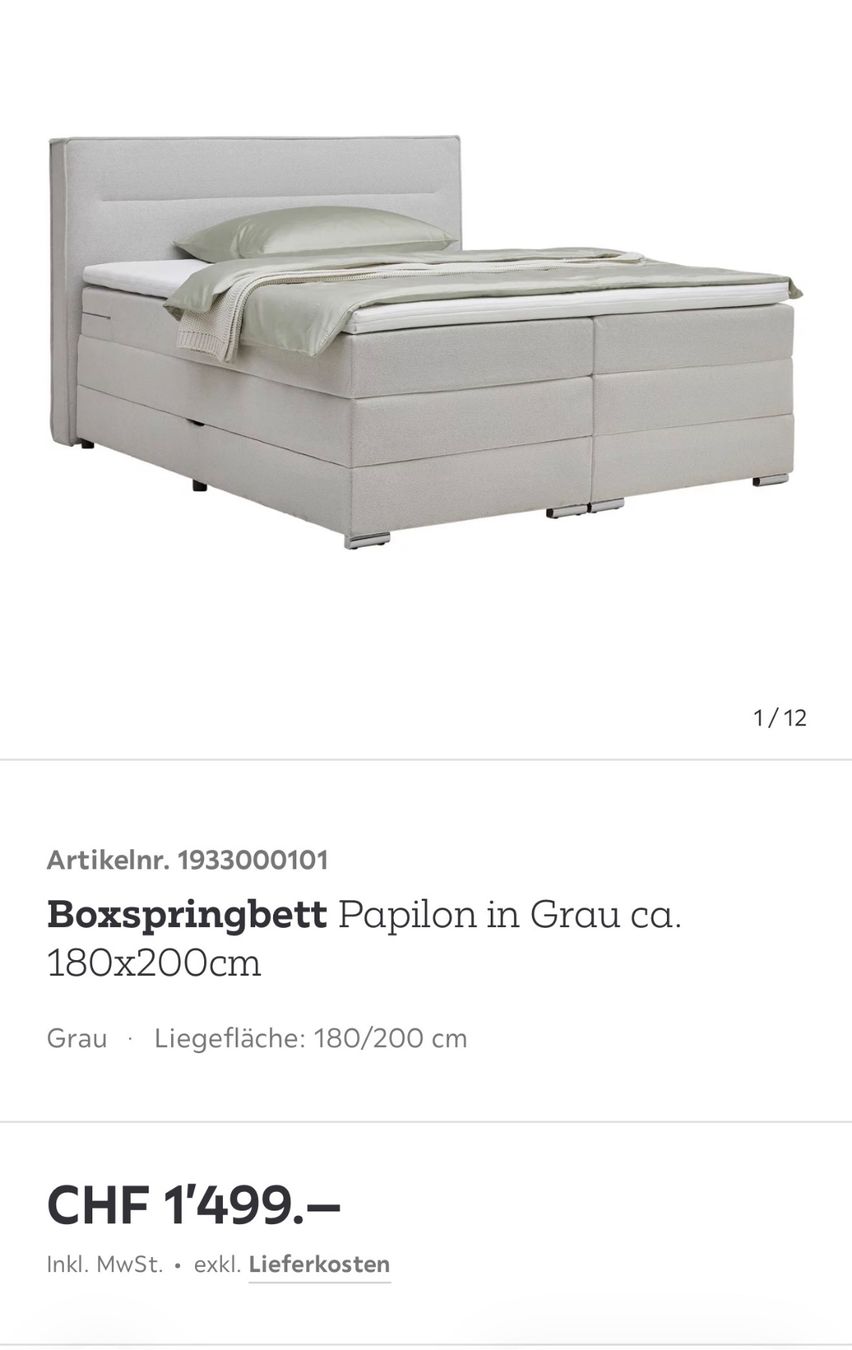 Letti: NEU Boxspringbett Papilon, silberfarben, 180x200cm – Nuovo (secondo la descrizione) da Schlieren venduto da hye_jv95 6