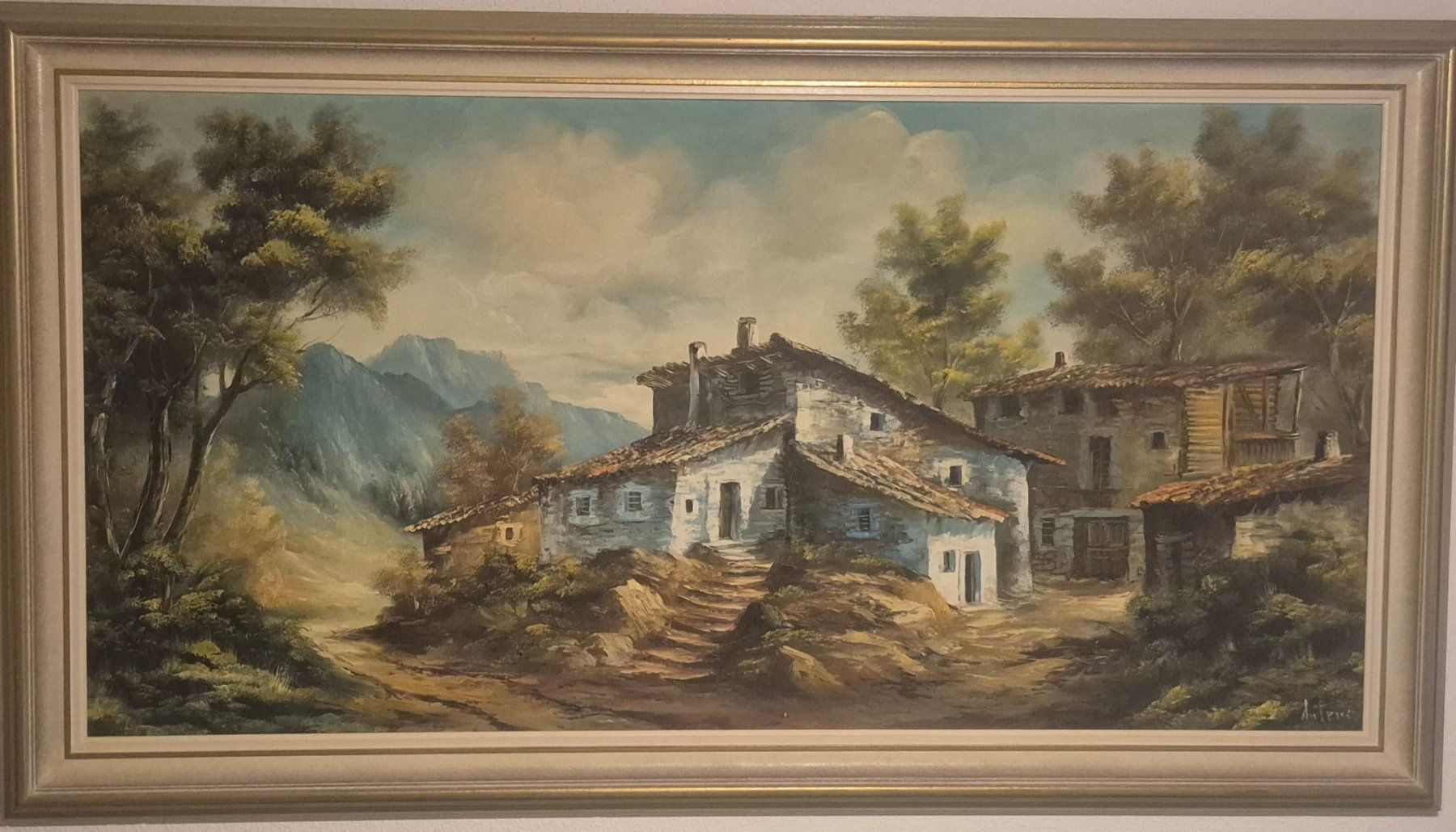 Tableaux: Gemälde Landschaft Bergdorf /signiert Antonio – D'occasion à Bad Zurzach par rec_zx5n