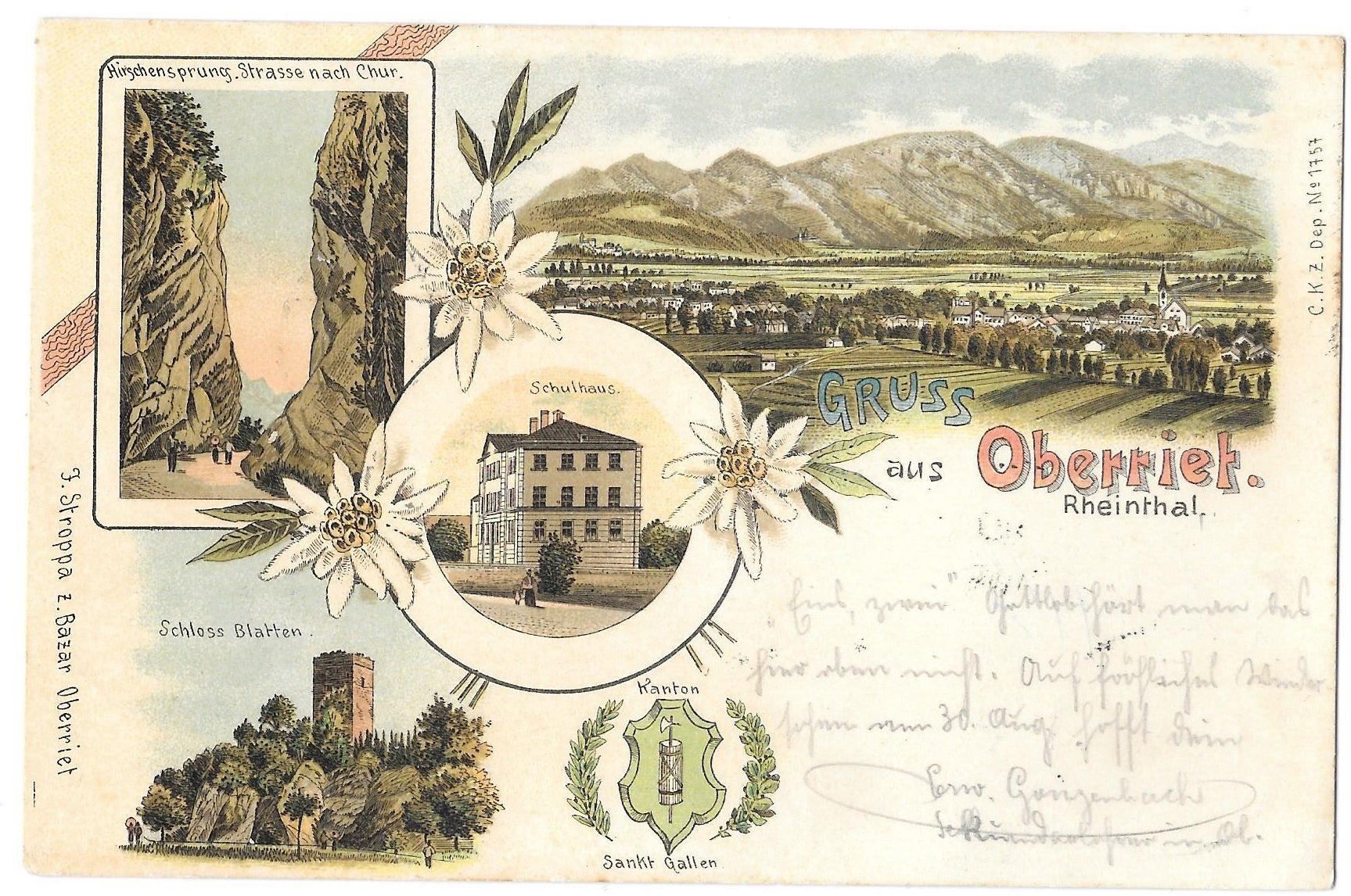 Ansichtskarten: Oberriet farbige Lithografie 5 Bilder – Gebraucht aus Olten von clotaldi