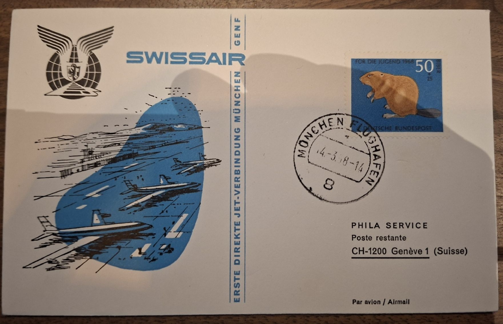 Tutti i francobolli: Swissair München - Genf 14.03.1968 – Usato da Balgach venduto da SIMEON27