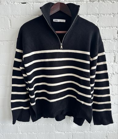 ZARA Strickpullover gestreift mit Zipper / Gr. S