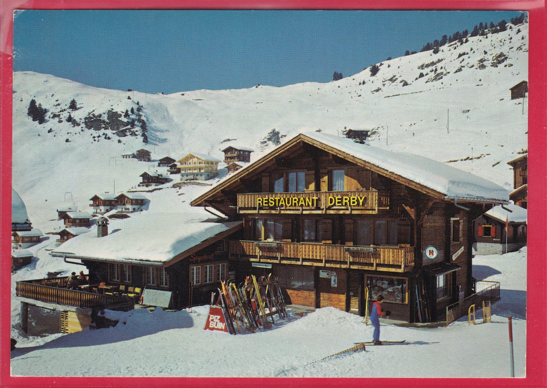 Ansichtskarten: RIEDERALP, RESTAURANT BAR DERBY 1920m, – Gebraucht aus Oberrieden von Gebirgsstelze
