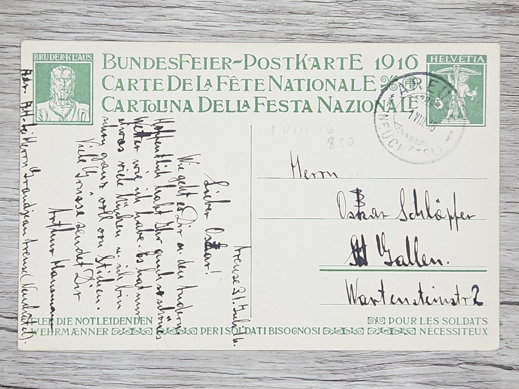 Tutti i francobolli: CL16 Carte Postale + Timbre Suisse 1916 – Usato da Cousset venduto da Patrick_Collections
