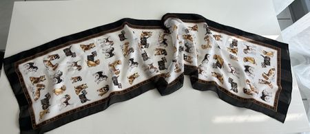 Scarf dog print white black border polyester