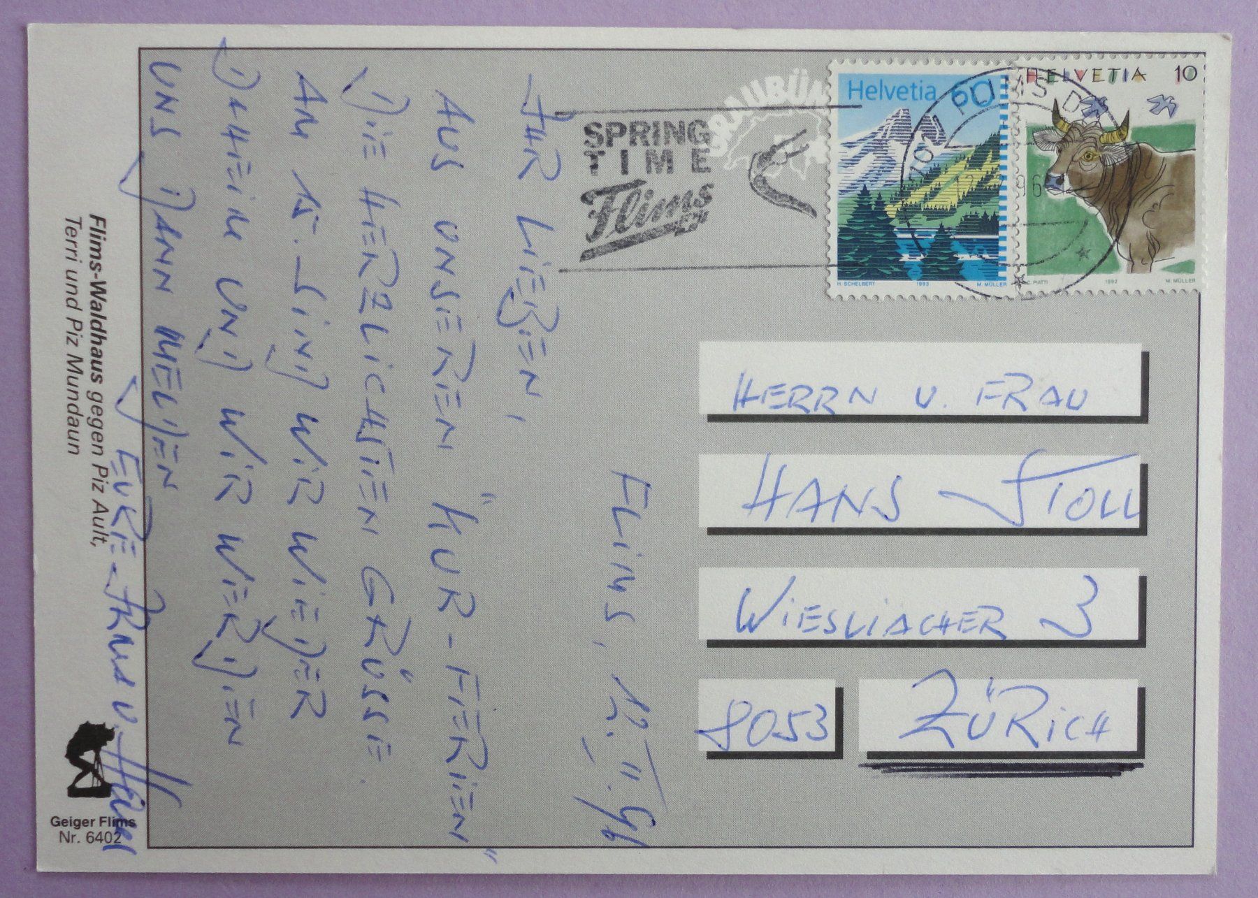 Cartoline postali: Flims-Waldhaus gegen Piz Ault – Usato da Fétigny venduto da Billy2miny 1
