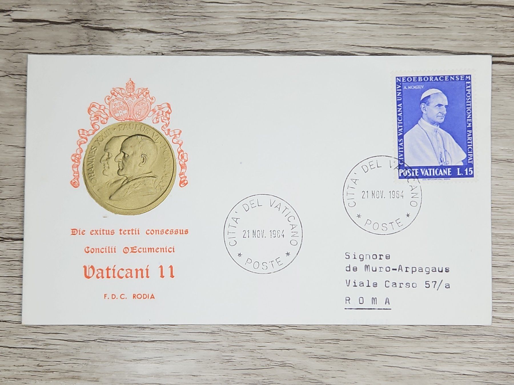Tutti i francobolli: CL05 Enveloppe + Timbre Poste Vaticane 1964 – Usato da Cousset venduto da Patrick_Collections