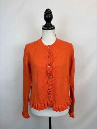 Zara Cardigan mit Rüschen Gr. M Strickjacke orange Baumwolle