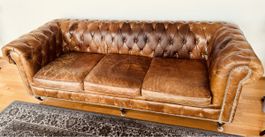 Chesterfield Vintage Ledersofa 4-Sitzer-Sofa, braun