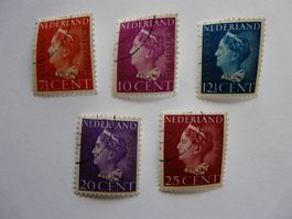 1940 Niederlande Königin Wilhelmina ;5 Werte gestempelt