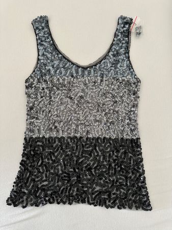Élégant sequined top, black silver, T-S