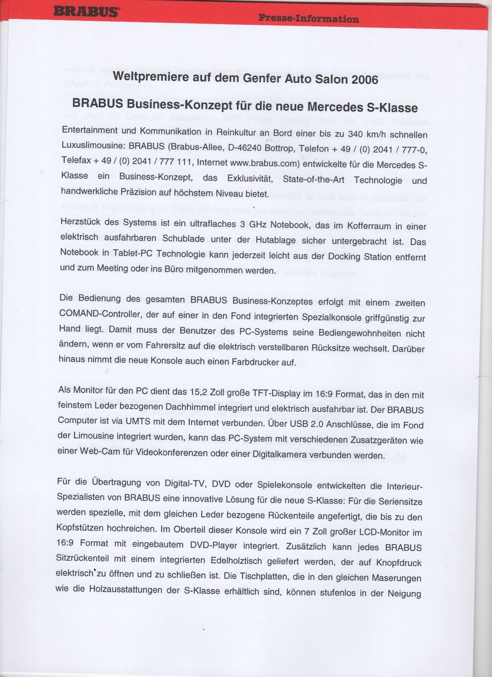 Brabus Dokumente: Presseinformation Brabus Genf 2006 – Gebraucht aus Corminboeuf von corbay 2