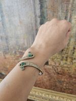 Bracelet argent 925 , doré, émeraudes synthetiques