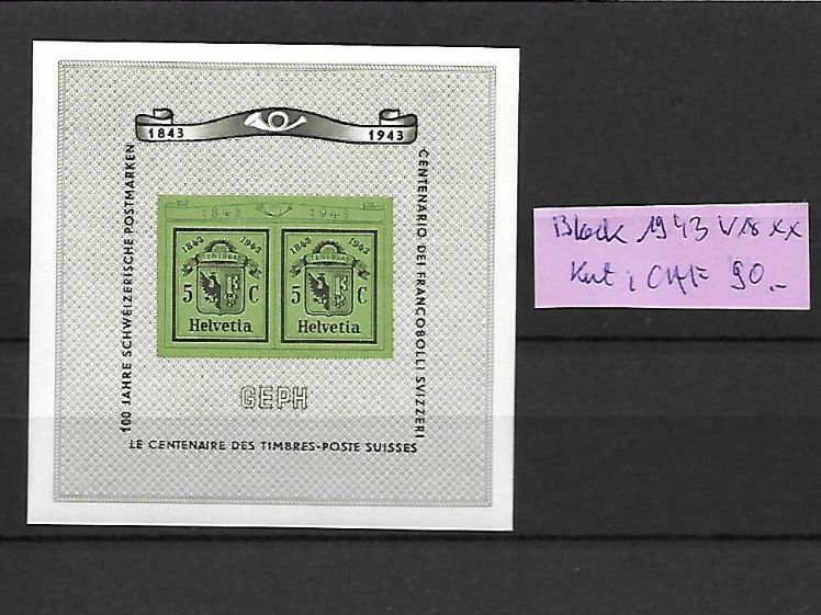 Tutti i francobolli: Block 1943 ** Kat: CHF 90.- – Nuovo (secondo la descrizione) da Basel venduto da Ilp