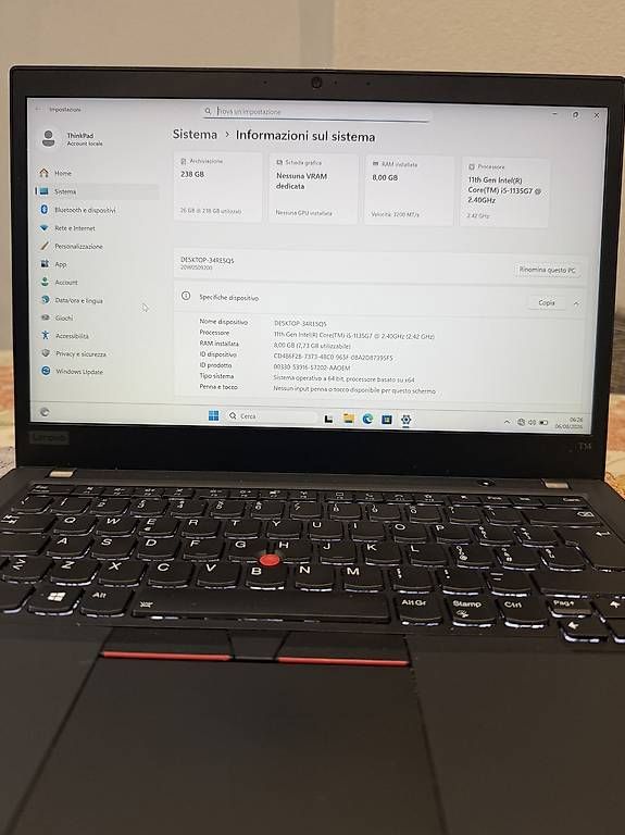 Notebook: Lenovo ThinkPad Gen 2 , CPU Gen 11 – Usato da Morbio Inferiore venduto da Mimmo. 4