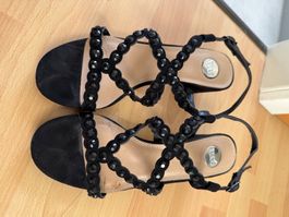 Sandalen schwarz mit Schmucksteinen Grösse 39 guter Zustand