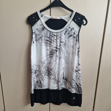 Bluse Viccio Gr. L schwarz weiss Muster ärmellos