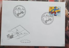 Globi FDC mit Faden im Kreuz !