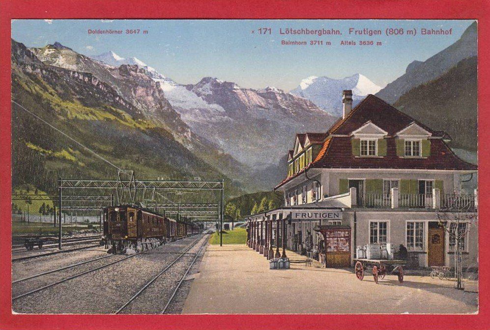 Cartoline postali: FRUTIGEN BAHNHOF LÖTSCHBERGBAHN – Usato da Grüningen venduto da Kartenlaube