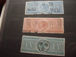 3 alte Marken Governement of India, gestempelt