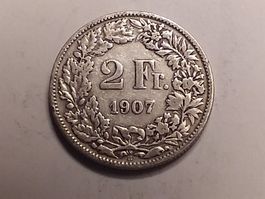 2 Franken Silbermünze Jg.1907
