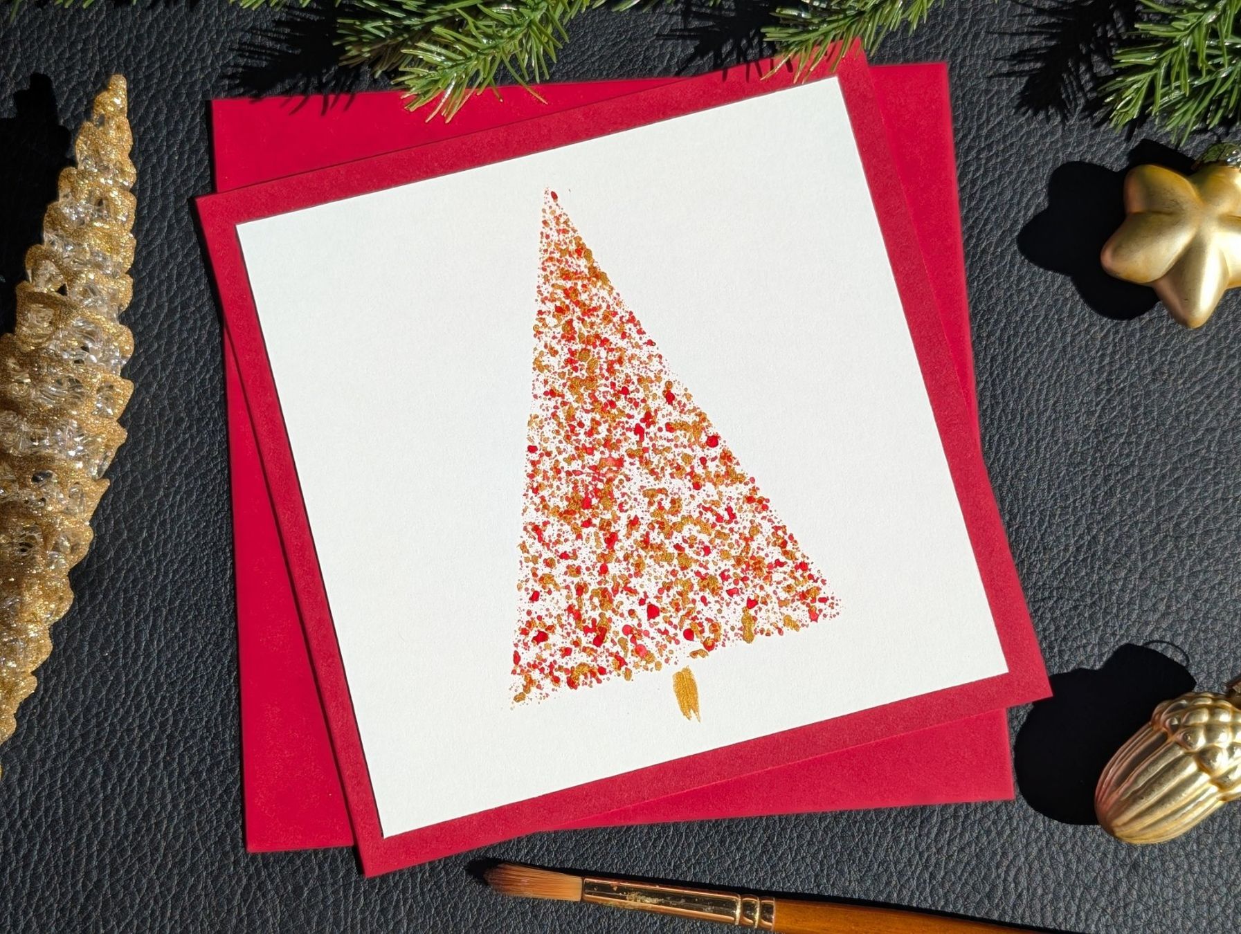 Karten: 2er Set Weihnachtsarten Handgemalt–Modern Stern & Tannenbaum – Neu und originalverpackt aus Winterthur von LaVieColor 5